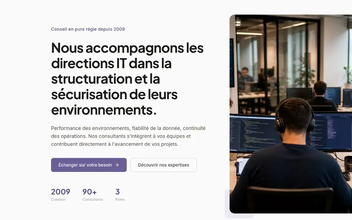 Page d'accueil du site d'Alianza, cabinet de conseil IT