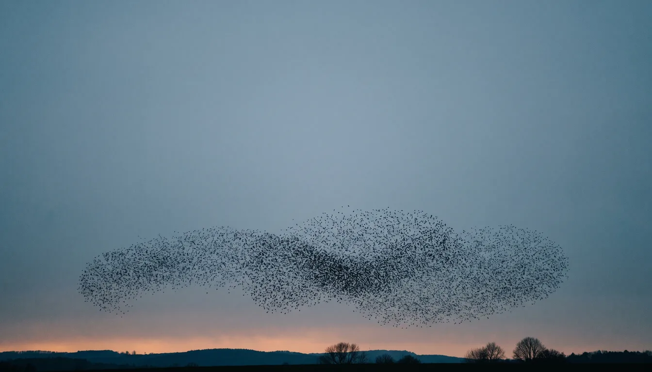 Schéma d'un cluster LLM distribué Murmuration : ~30 postes de bureau Windows et Mac pilotés en pool de calcul, ambiance bleu-teal