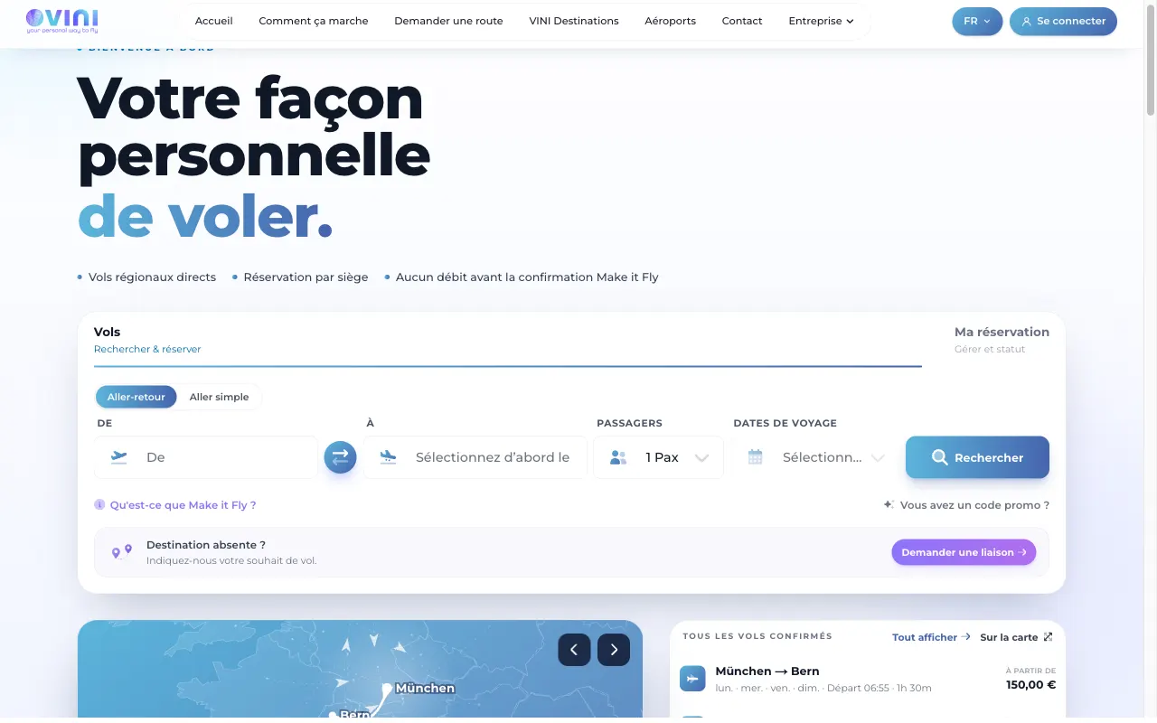 Moteur de réservation de vols de la compagnie Flyvbird