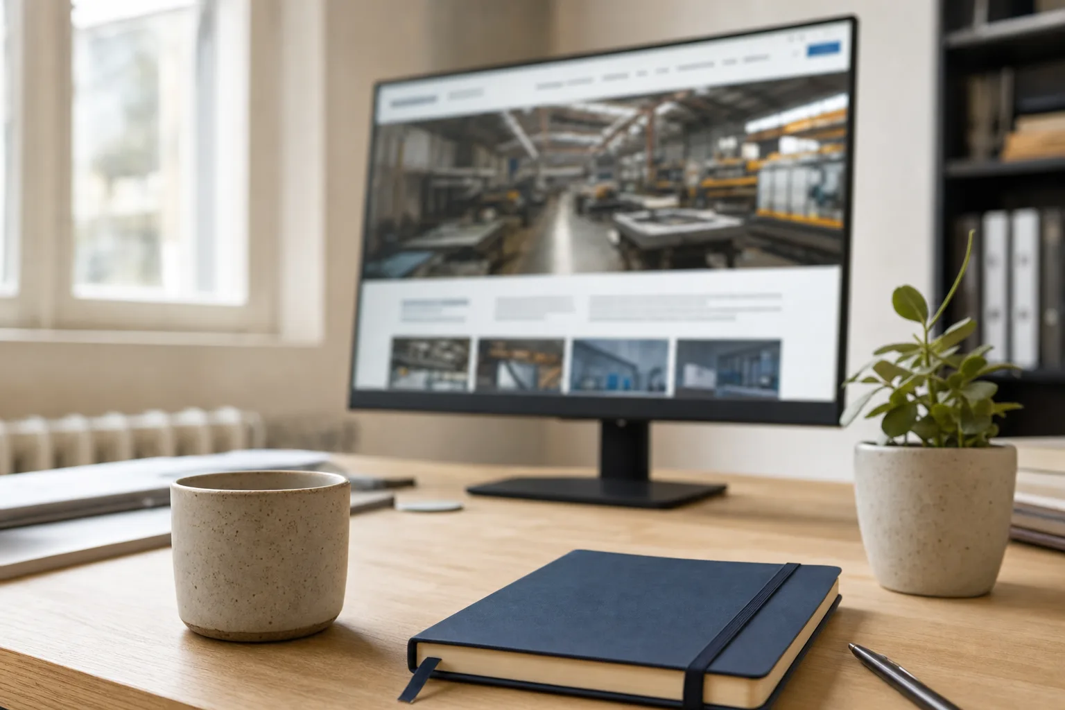 Site vitrine d'une PME industrielle affiché sur l'écran d'un poste de travail